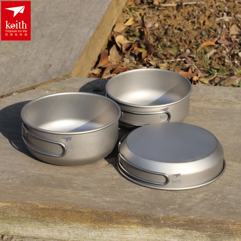 Outdoor Camping World - Keith 3PCS Titanium Cookware Pans Bowls